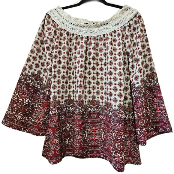 Blu Pepper Tops - Blu Pepper Paisley Crochet Trim Off The Shoulder Bell Sleeve‎ Peasant Top Small